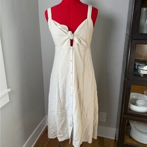 ASTR the Label Front Tie Button Front Midi Dress Cream Ivory Summer Linen Look M